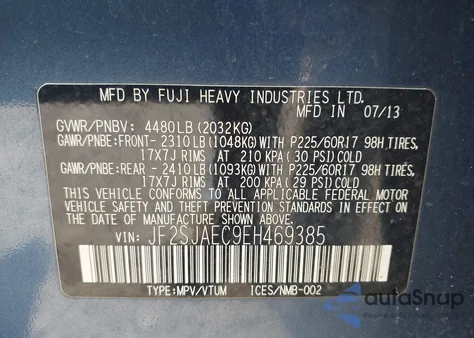 2014 Subaru Forester 2.5I Premium from USA, damaged, VIN JF2SJAEC9EH469385